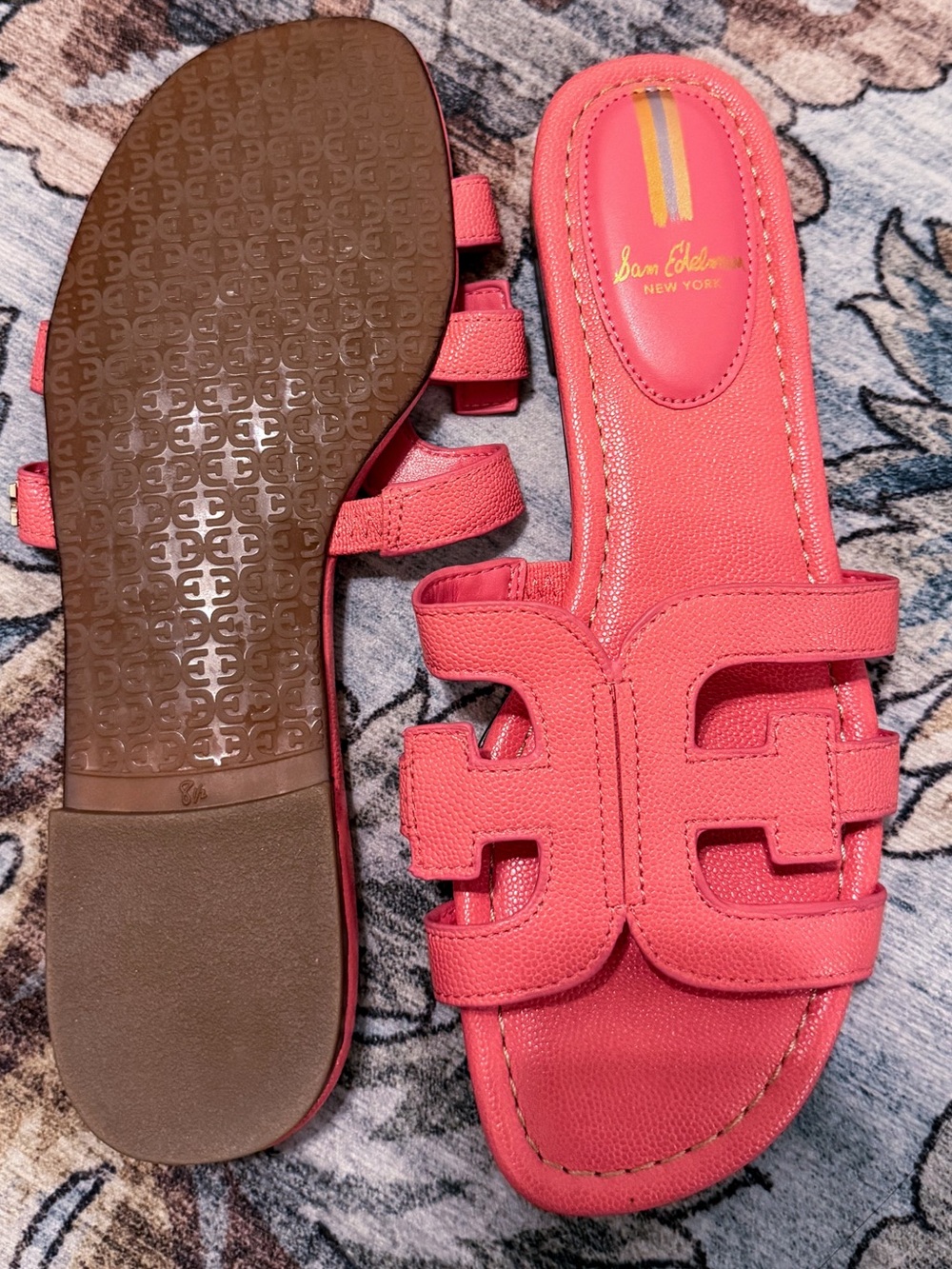 Brand New! Sam Edelman leather Coral Pink Slide Sandals